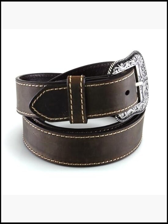 Women\'s Heavy Stitched Accent Belt with Floral Buckle